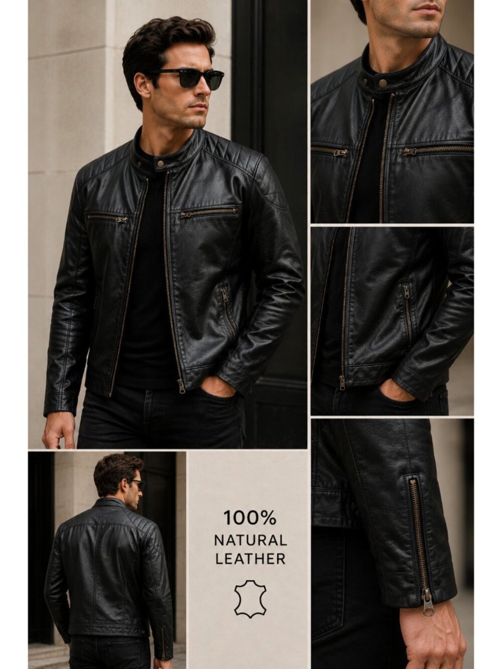 Bettina Rizzi Men’s Black Genuine Leather Moto Jacket M Argentina Cafe Racer